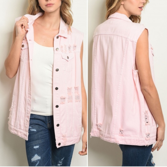 Trend Setter Diva Boutique Jackets & Blazers - LAST 1! DISTRESSED DENIM VEST IN PINK